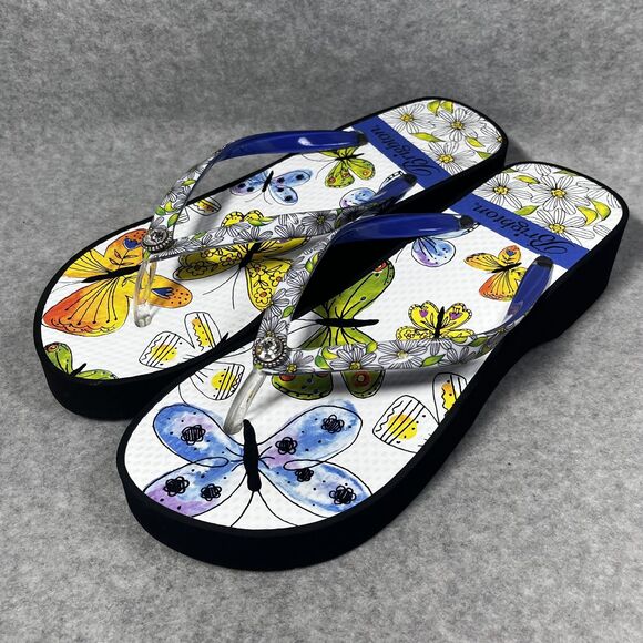 Brighton Breeze Sandals Womens Size 7 Butterfly Floral Platform Flip Flops Wedge - Picture 6 of 14